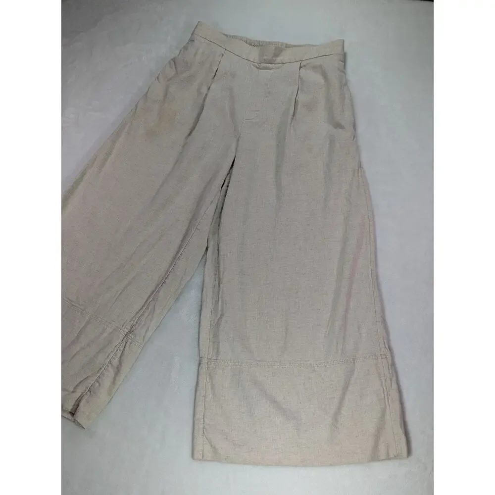 Banana Republic Womens Small Beige Linen Blend Wide Leg Cropped Elastic Pants
